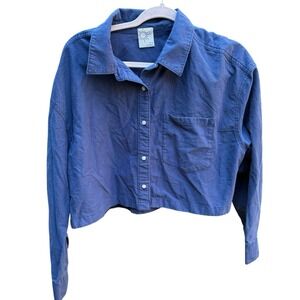 Offline by Aerie Cropped Blue Button Front Shirt Women's M Cotton